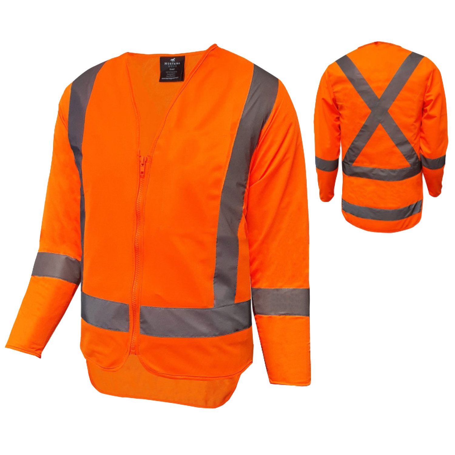 Mustang Wear Recycled Hi Vis TTMC-W23 X-Back Long Sleeve Zip Safety Vest