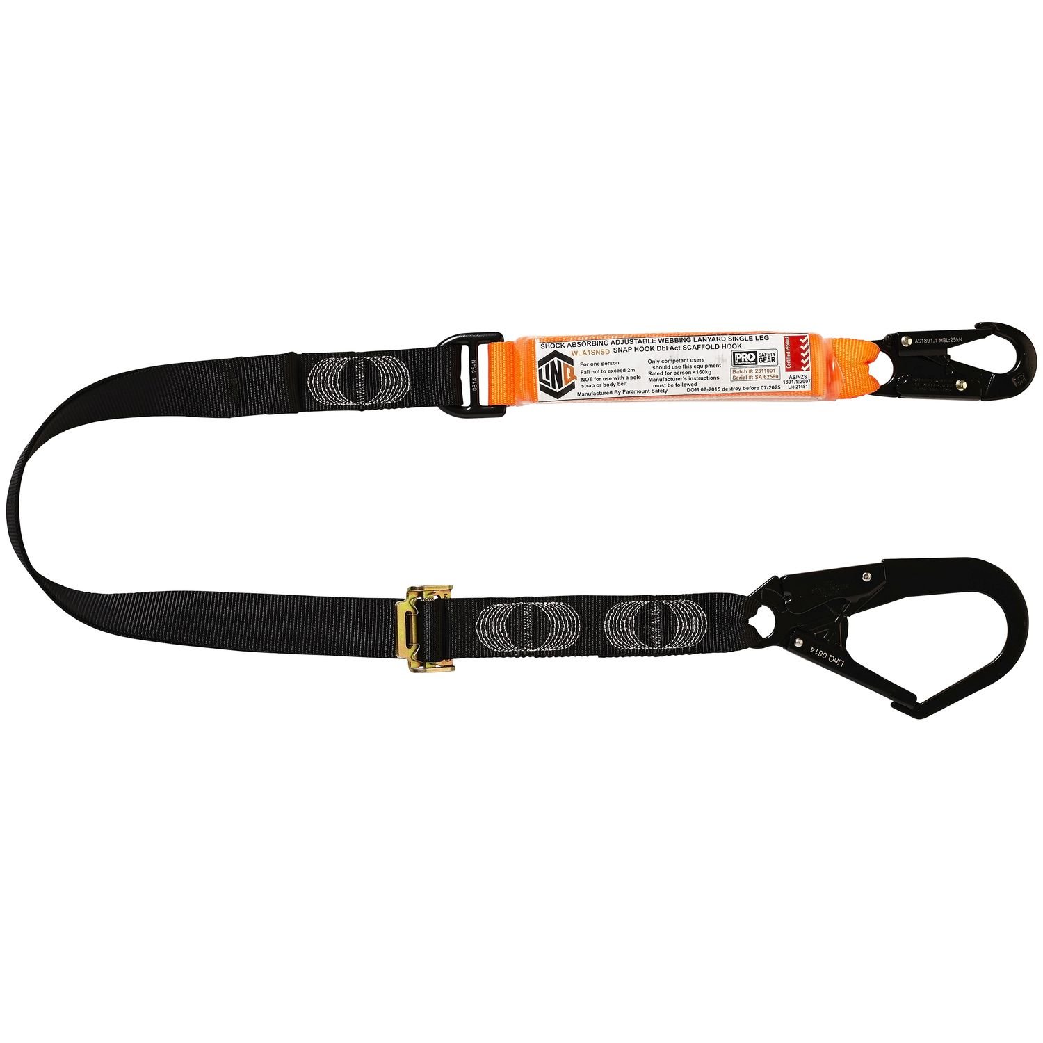 Adjustable Lanyard Single Leg, Snap/Scaff Hooks